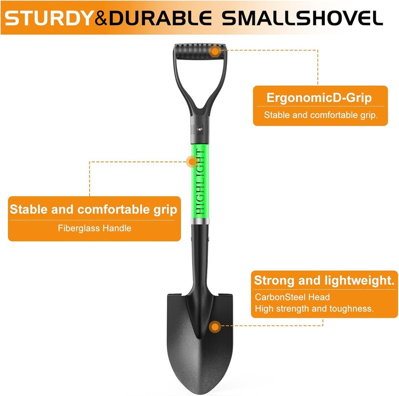 Highlight Kids Shovel, Small Shovels for Digging, Overall Length 28 Inches, Mini D Handle, Gardening Shovel, Metal Beach Shovel, Camping, Snow, Fiberglass Handle, Green - Image 2